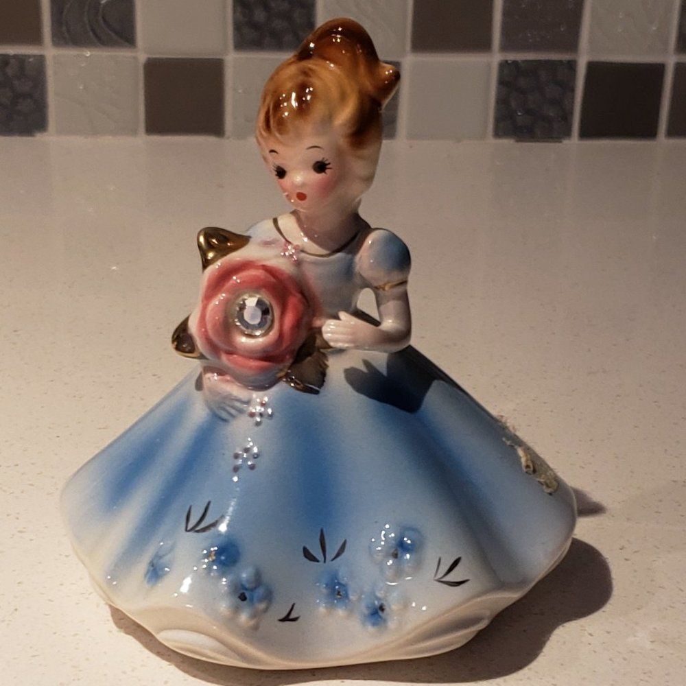 Josef Originals Vintage Ceramic 1960s April Diamond Birthstone Figurine